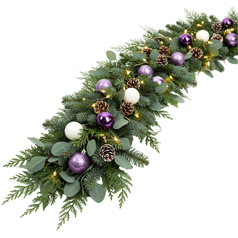 Chic Winter Garland in White & Violet Tones