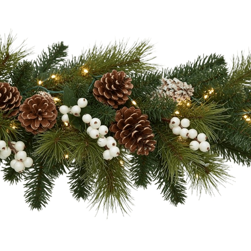 Classic Evergreen Garland with Pine Cones and Winter White Berries