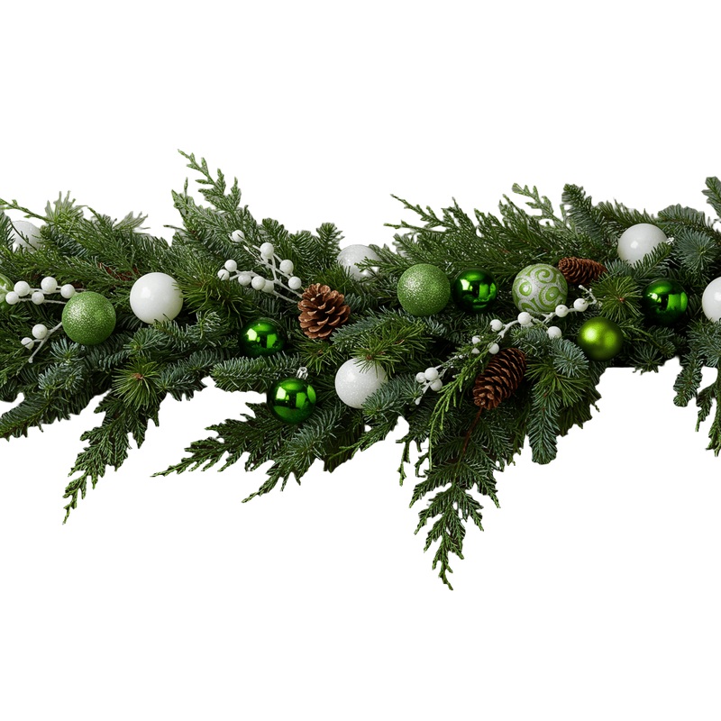 Green and White Baubles Holiday Garland