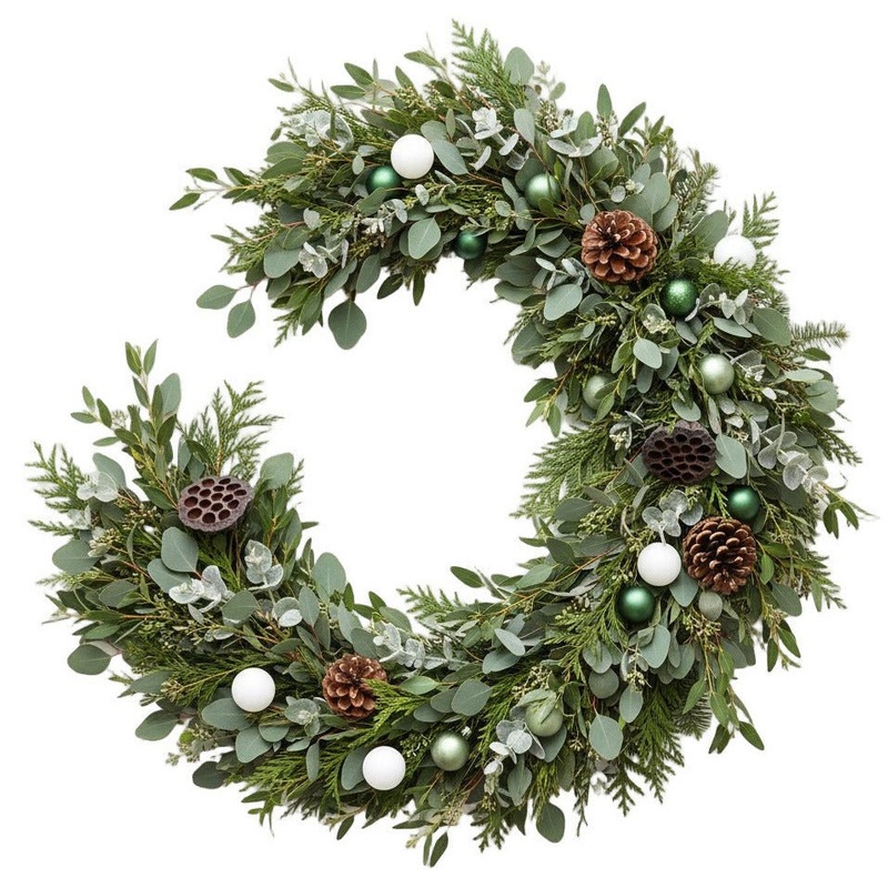 Green and White Baubles Mixed Eucalyptus Garland