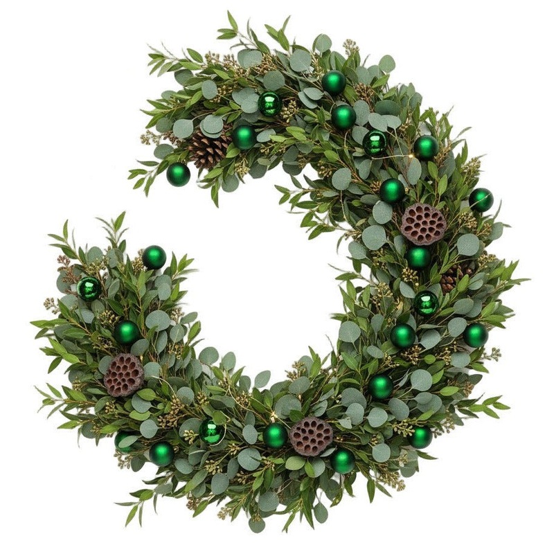 Green Baubles with Eucalyptus Festive Garland