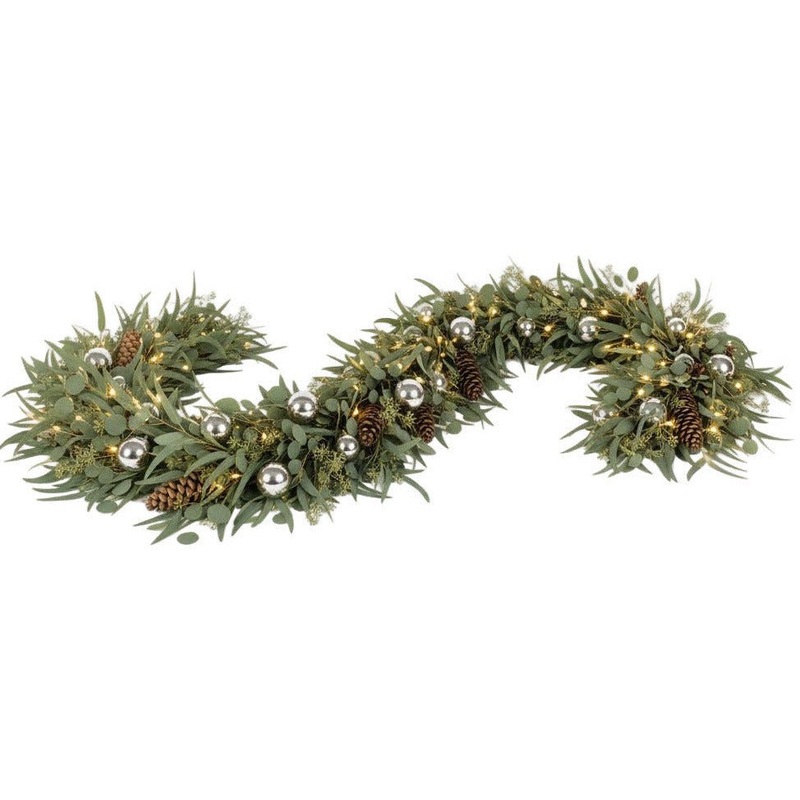 Rustic Garland of Nicholii Eucalyptus and Silver Baubles