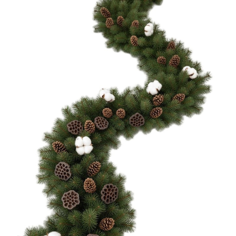 Spruce Festive Garland with Cotton and Cones