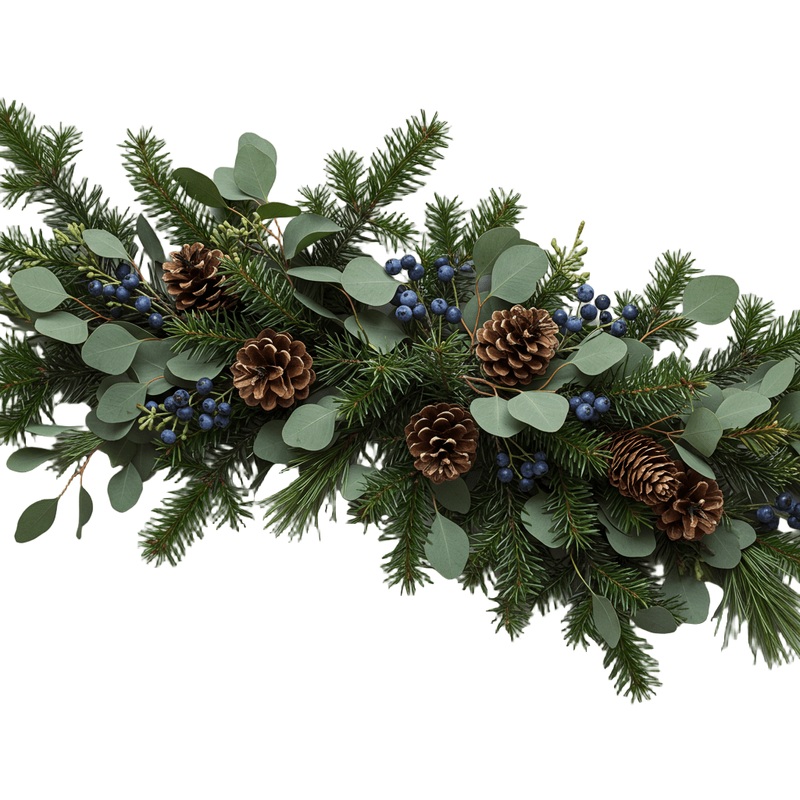 Spruce Holiday Garland with Blueberries and Cones