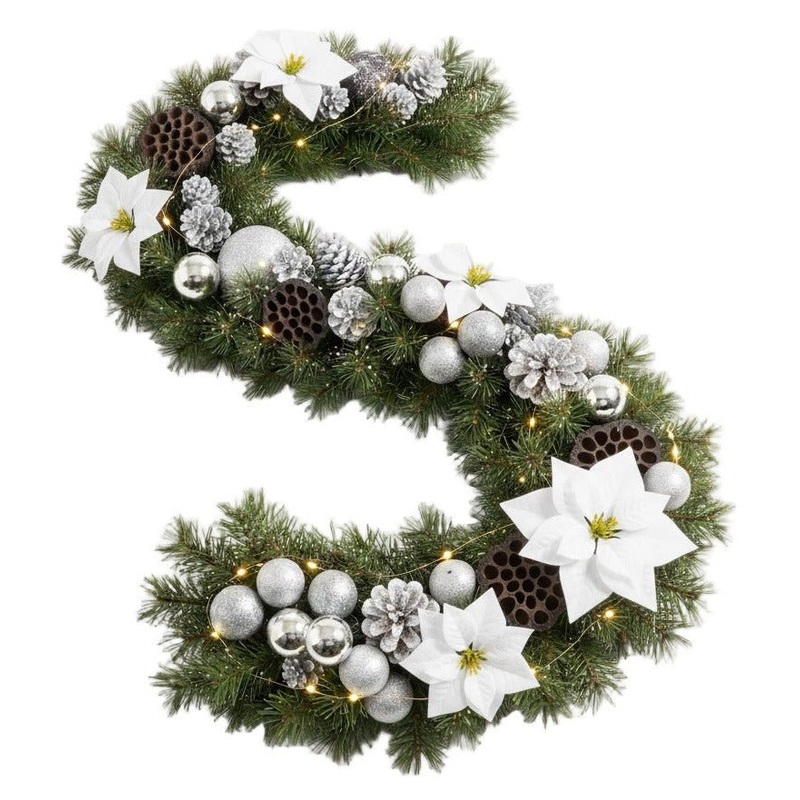 Winter Glow Spruce Garland with White Poinsettia