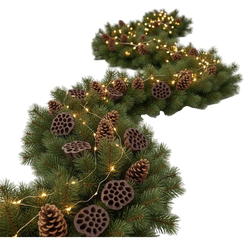 Woodland Spruce Garland with Lotus Pods & Pine Cones