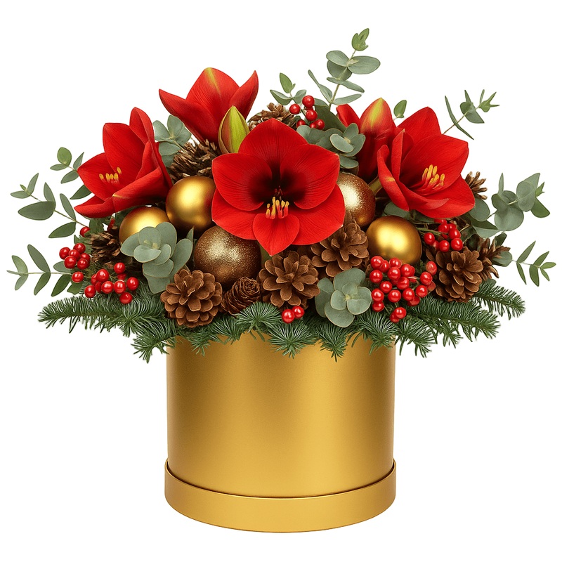 Amaryllis with Gold Baubles Festive Box