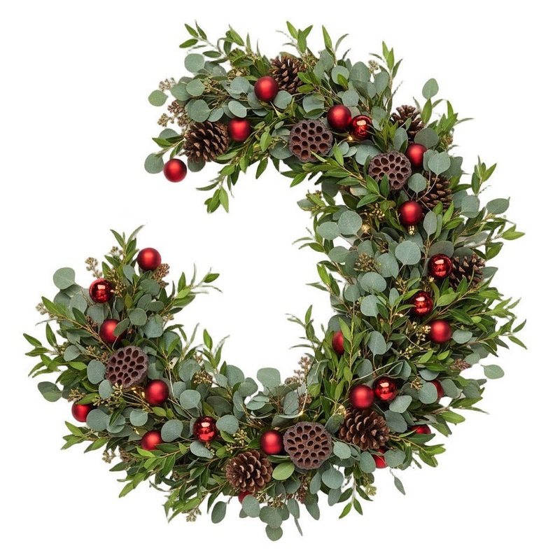 Luxury Red Baubles Eucalyptus Festive Garland