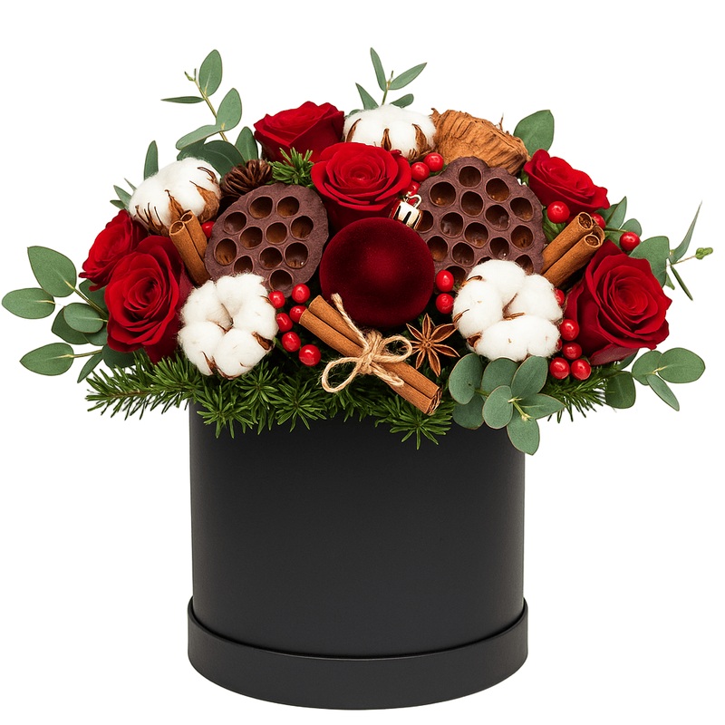 Luxury Red Roses with Baubles Holiday Box