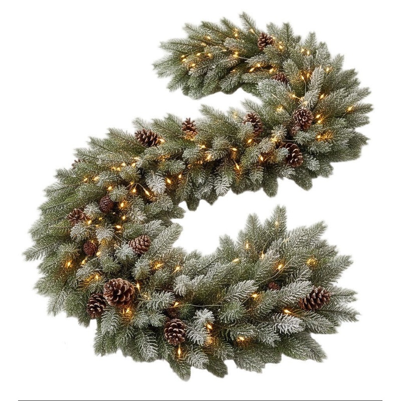 Natural Fresh Spruce Garland with Artificial Snow and Lights