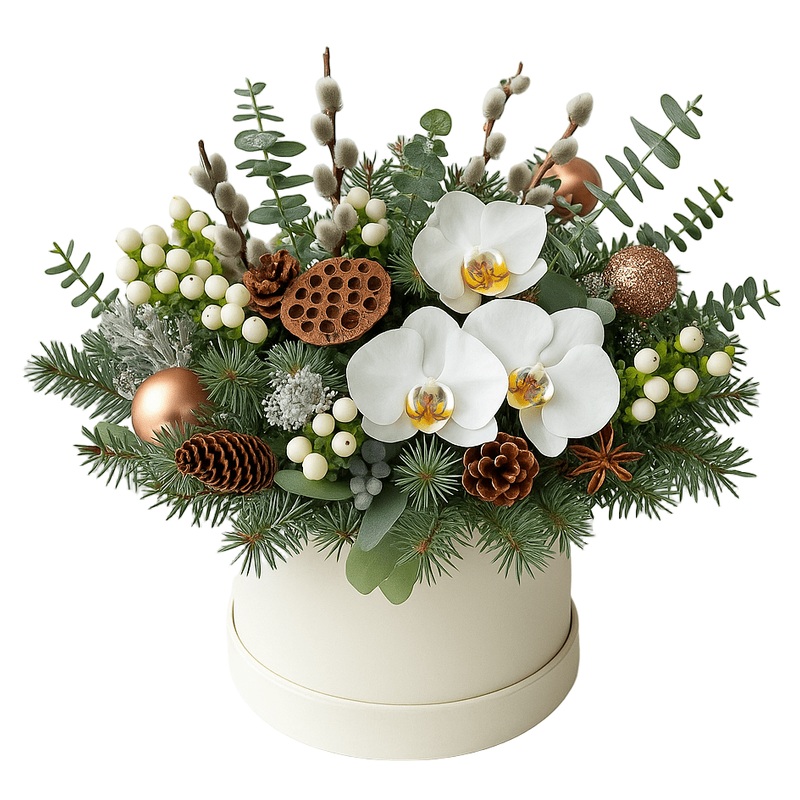 Rose Gold Baubles with Phalaenopsis Orchids Exclusive Box