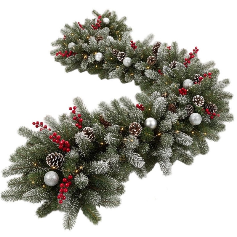 Snowing Fresh Spruce Garland with Silver Baubles
