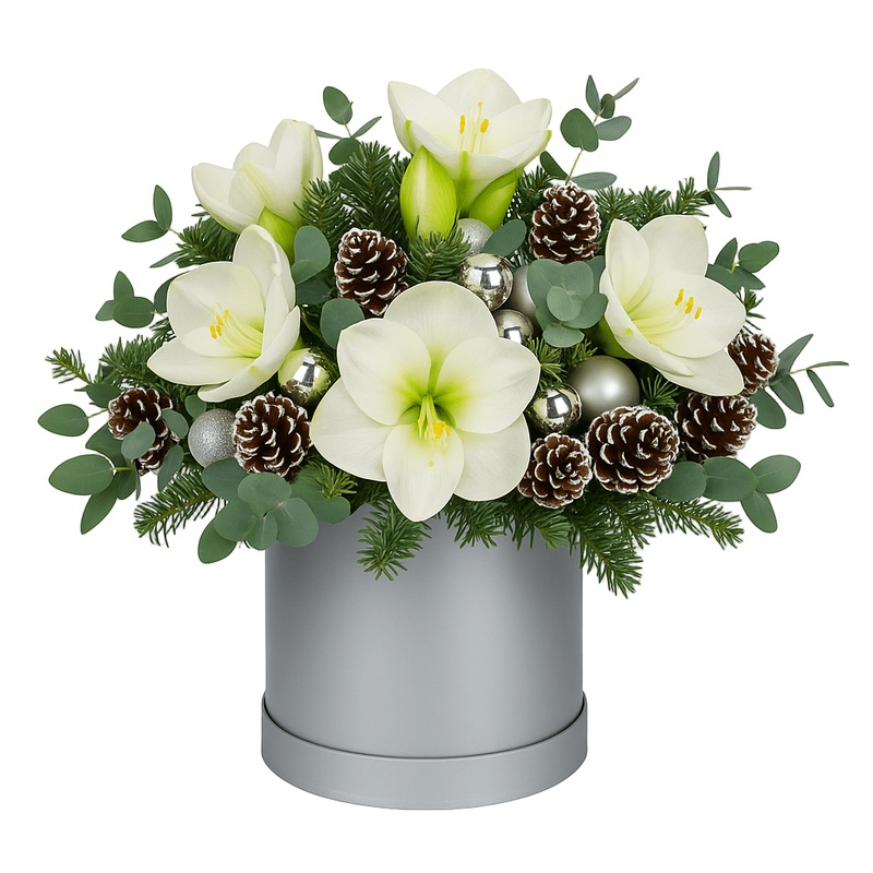 Elegant Holiday Box with Amaryllis & Silver Accents