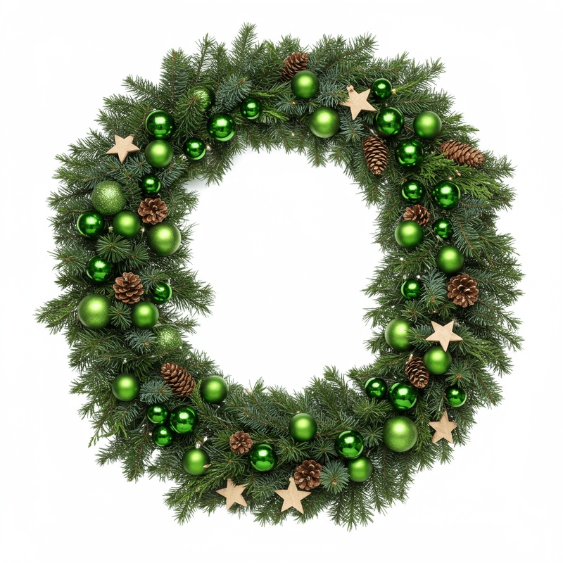 Green Baubles and Stars Festive Door Wreath
