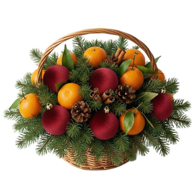 Luxury Chrismas Basket of Tangerine and Velvet Baubles