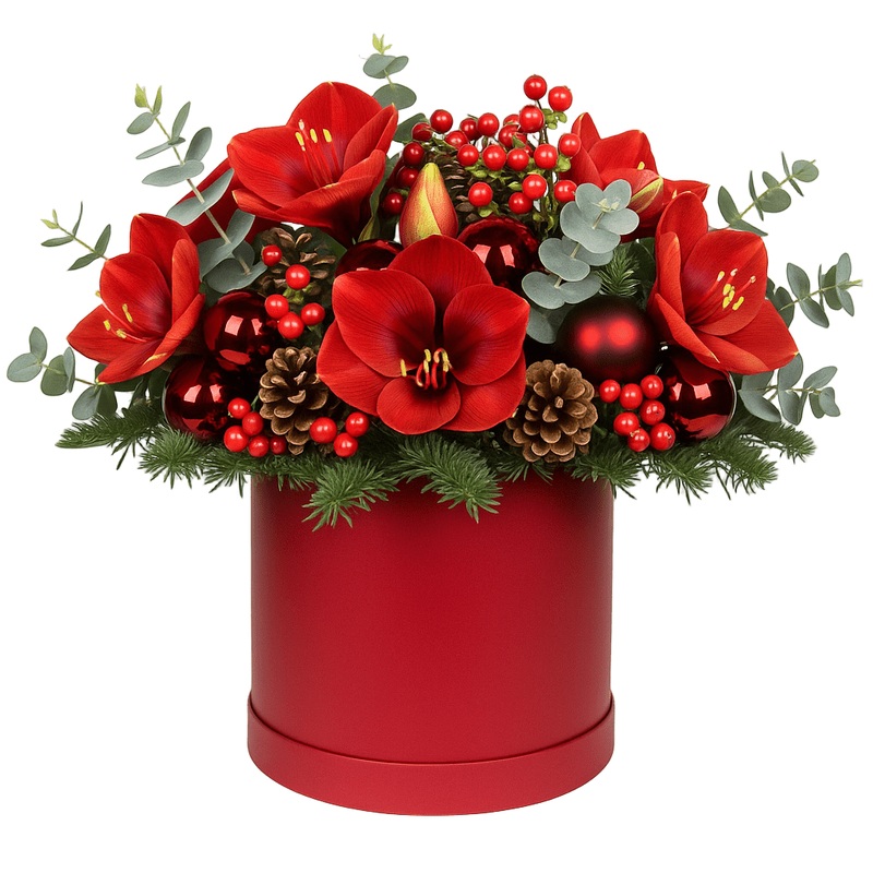 Luxury Christmas Box of Amaryllis in Red