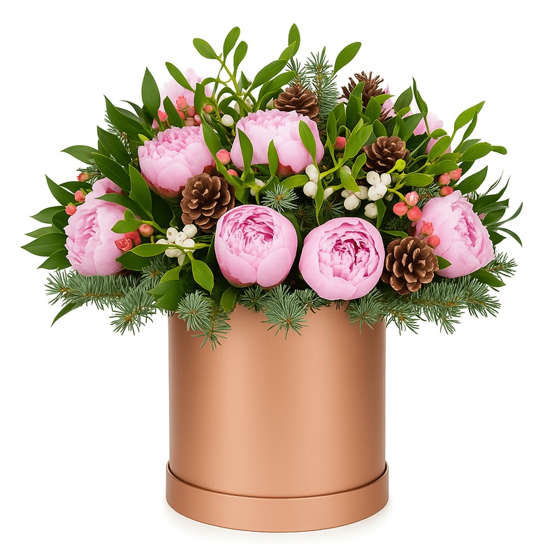 Luxury Pink Peonies with Berries Christmas Box