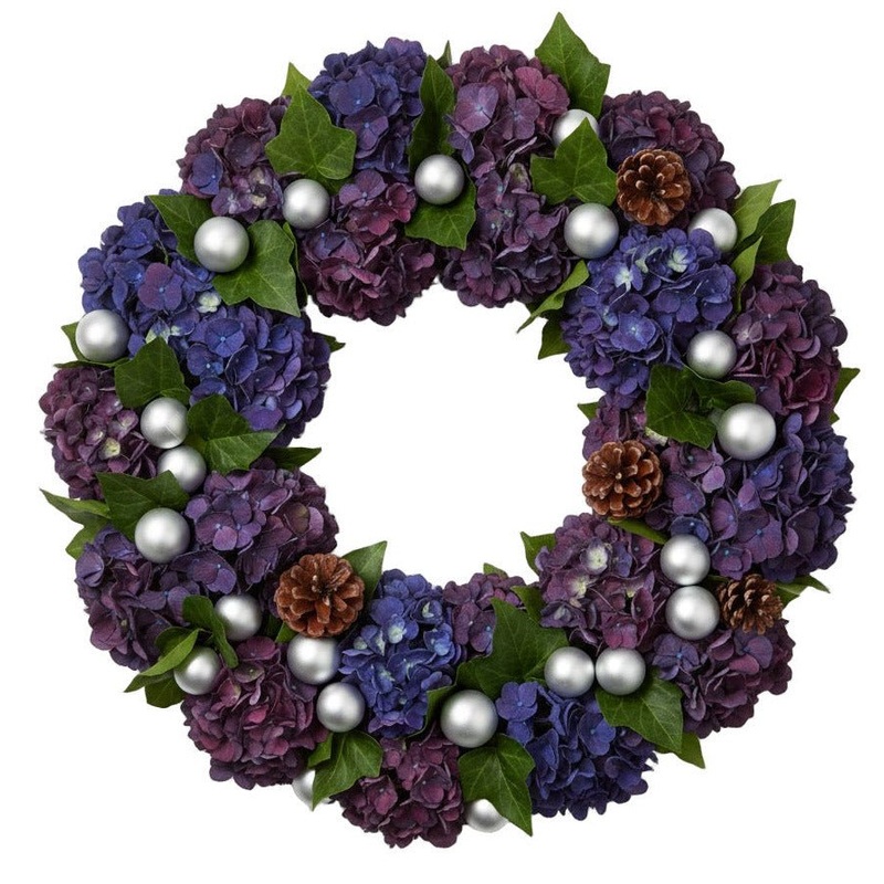 Luxury Purple Hydrangea and Silver Baubles Hydrangea Wreath