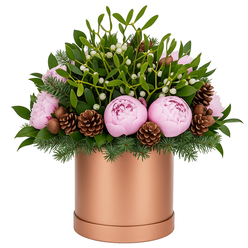 Pink Peonies with Mistletoe Holiday Box