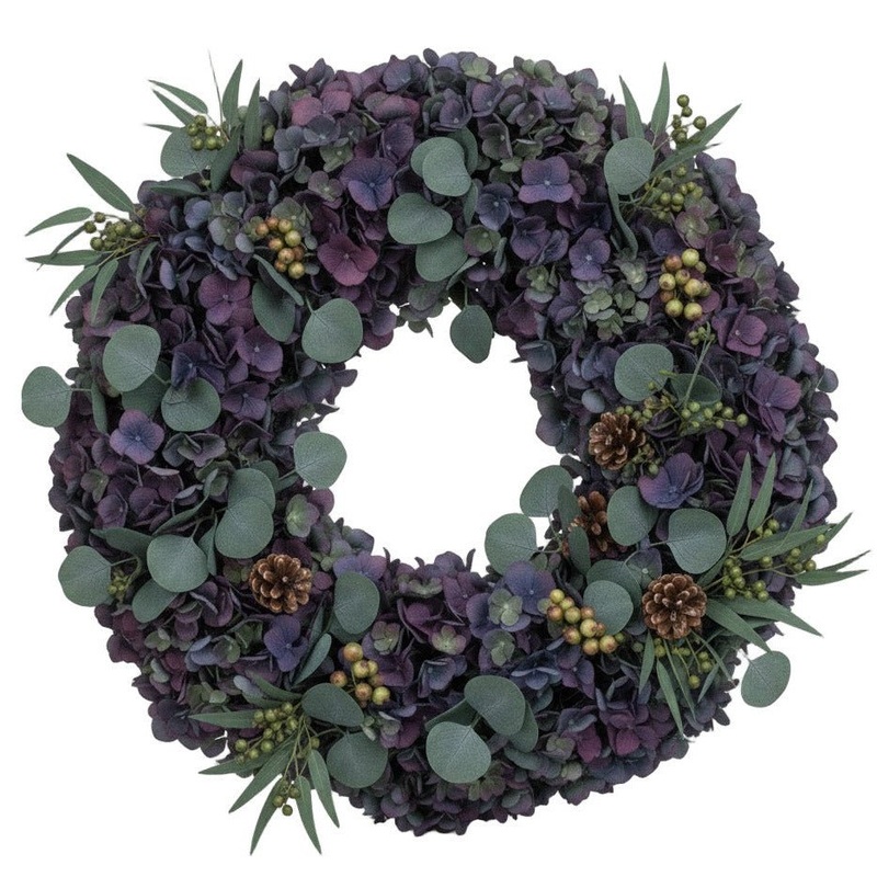 Purple Hydrangea Festive Wreath with Eucalyptus and Berries