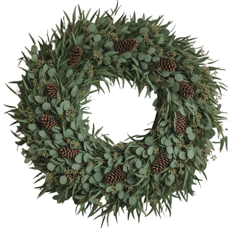 Rustic Christmas Wreath of Populus with Berrries and Cones